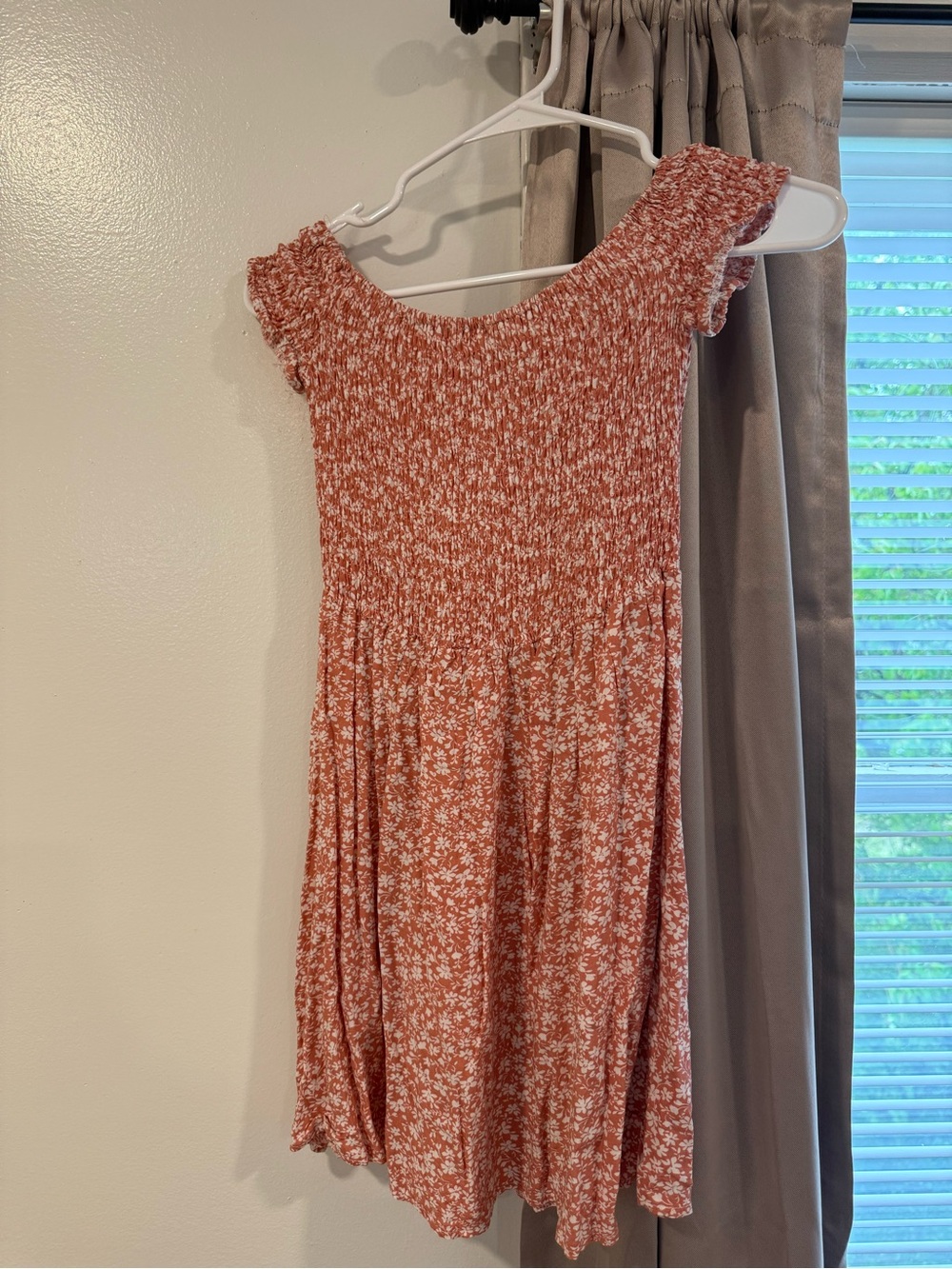 SHEIN Rust Floral Smocked Casual Sun Dress